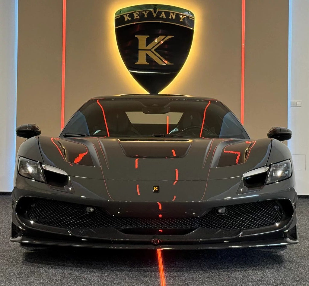 Ferrari 296 GTB Keyvany Style Dry Carbon Fiber Aero Kit – Front Lip, Side Skirts, Rear Lip, Rear Wing