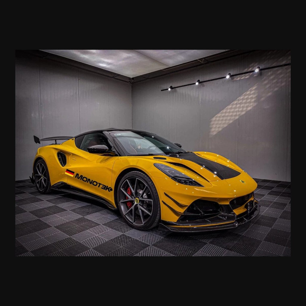 Lotus Emira Monotek Dry Carbon Fiber Aero Kit – Front Lip / Side Skirts / Rear Lip / Spoiler / Air Blades / Door Sills / Hood