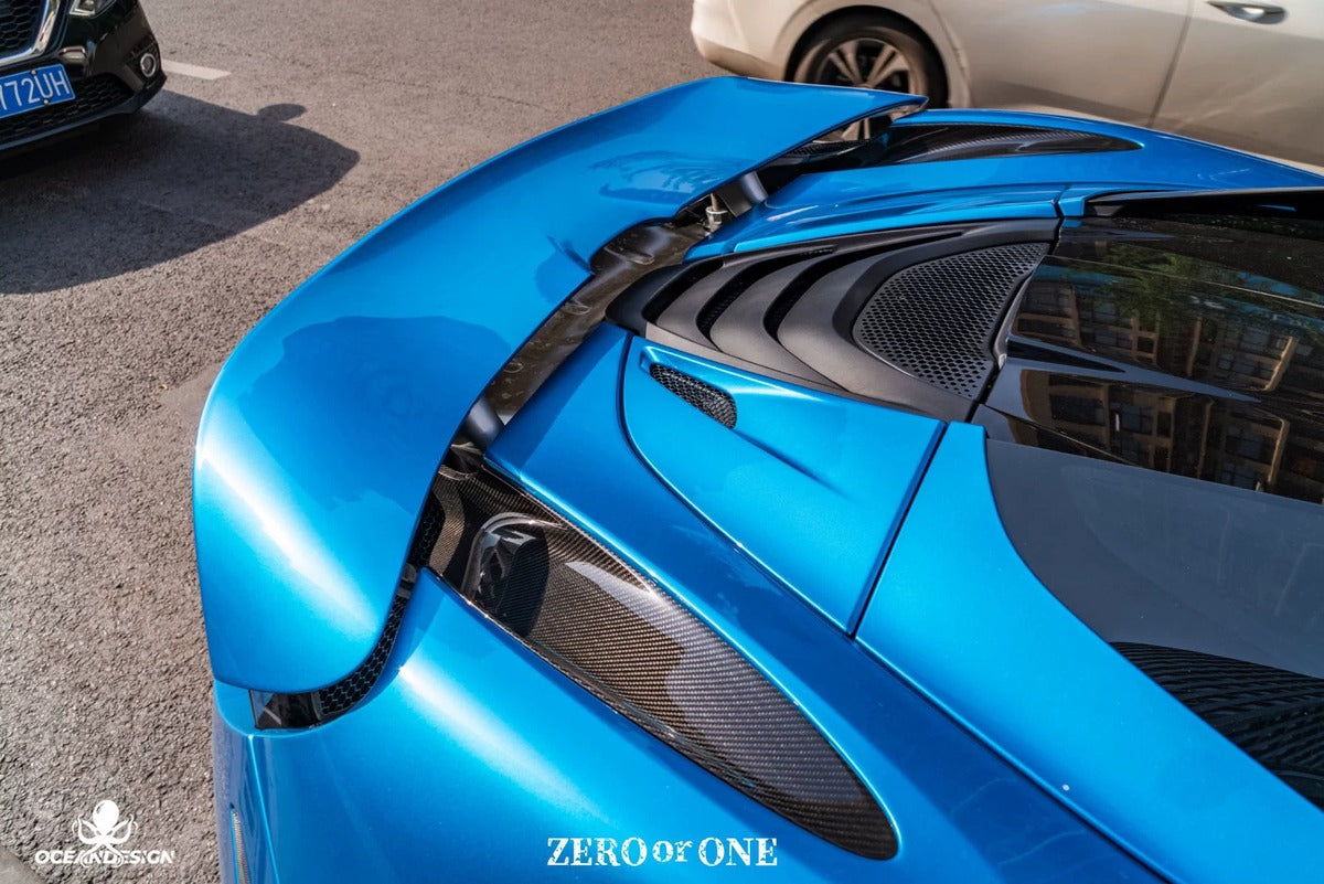 McLaren 720S V-Style Dry Carbon Fiber Aero Kit – Front Lip / Side Skirts / Rear Lip / Rear Wing / Fender Extensions / Hood