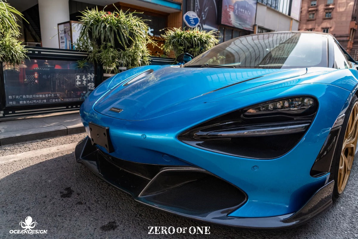 McLaren 720S V-Style Dry Carbon Fiber Aero Kit – Front Lip / Side Skirts / Rear Lip / Rear Wing / Fender Extensions / Hood
