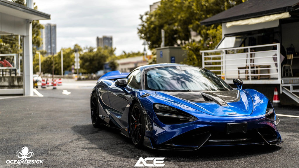 McLaren 720S 765LT-Style Dry Carbon Fiber Complete Aero Kit – Front & Rear Bumper / Wide Fenders / Side Skirts / Rear Wing / Front Lip / Hood