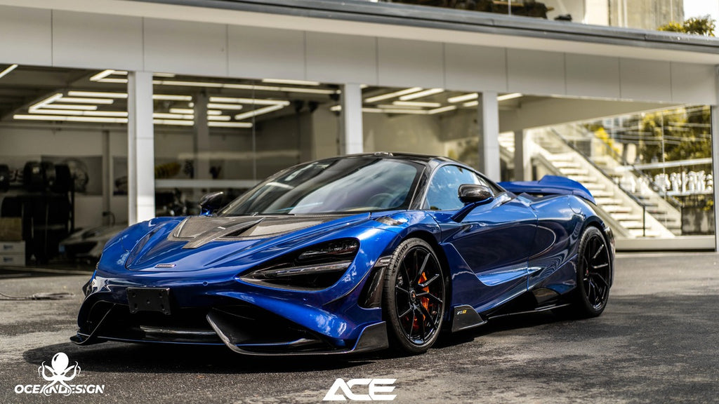 McLaren 720S 765LT-Style Dry Carbon Fiber Complete Aero Kit – Front & Rear Bumper / Wide Fenders / Side Skirts / Rear Wing / Front Lip / Hood