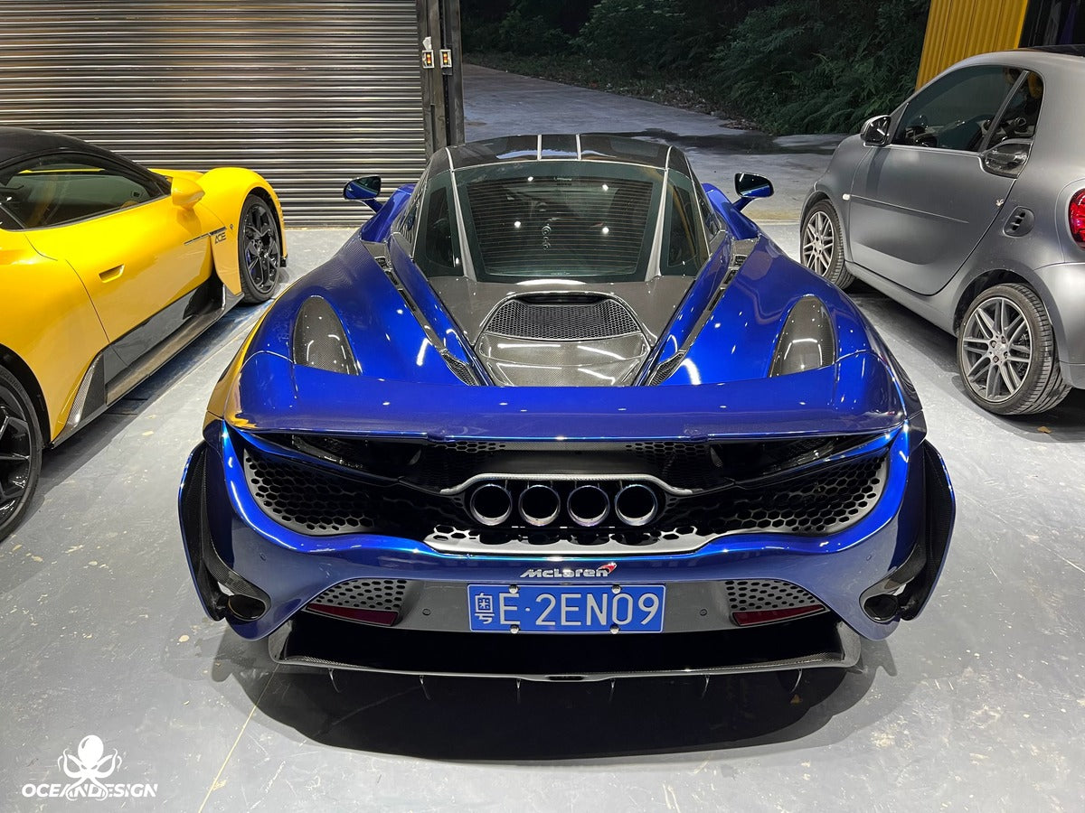 McLaren 720S 765LT-Style Dry Carbon Fiber Complete Aero Kit – Front & Rear Bumper / Wide Fenders / Side Skirts / Rear Wing / Front Lip / Hood