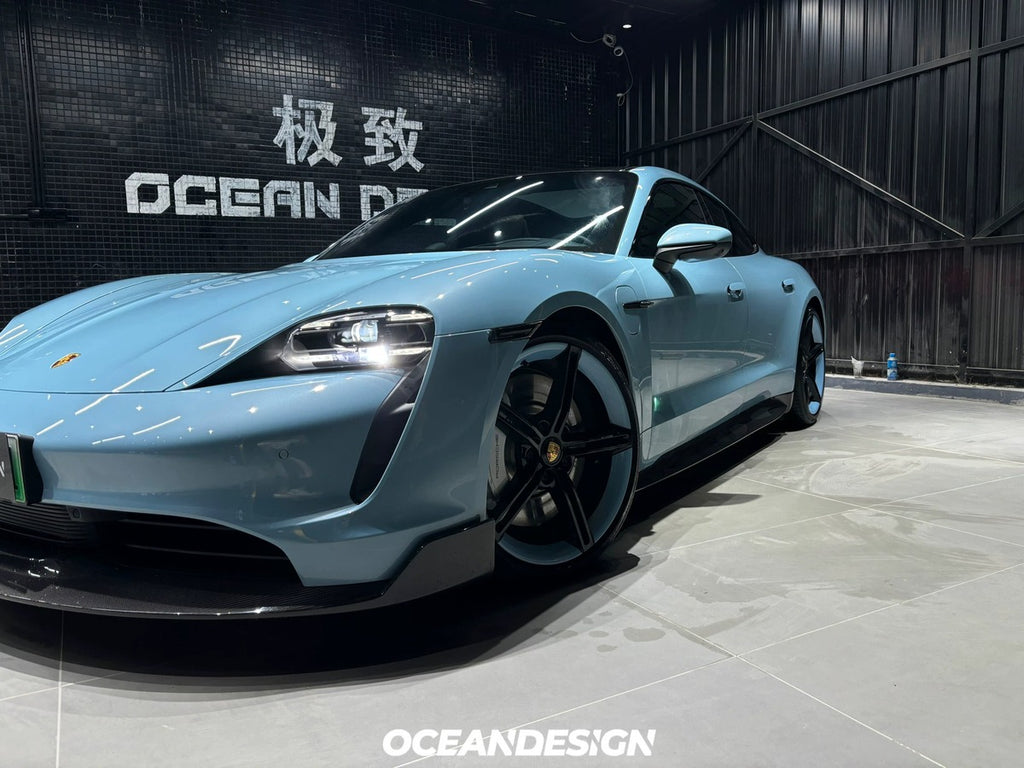 Porsche Taycan OceanDesign OD-Style Dry Carbon Fiber Aero Kit – Front Lip / Side Skirts / Rear Lip / Rear Wing / Mirror Covers