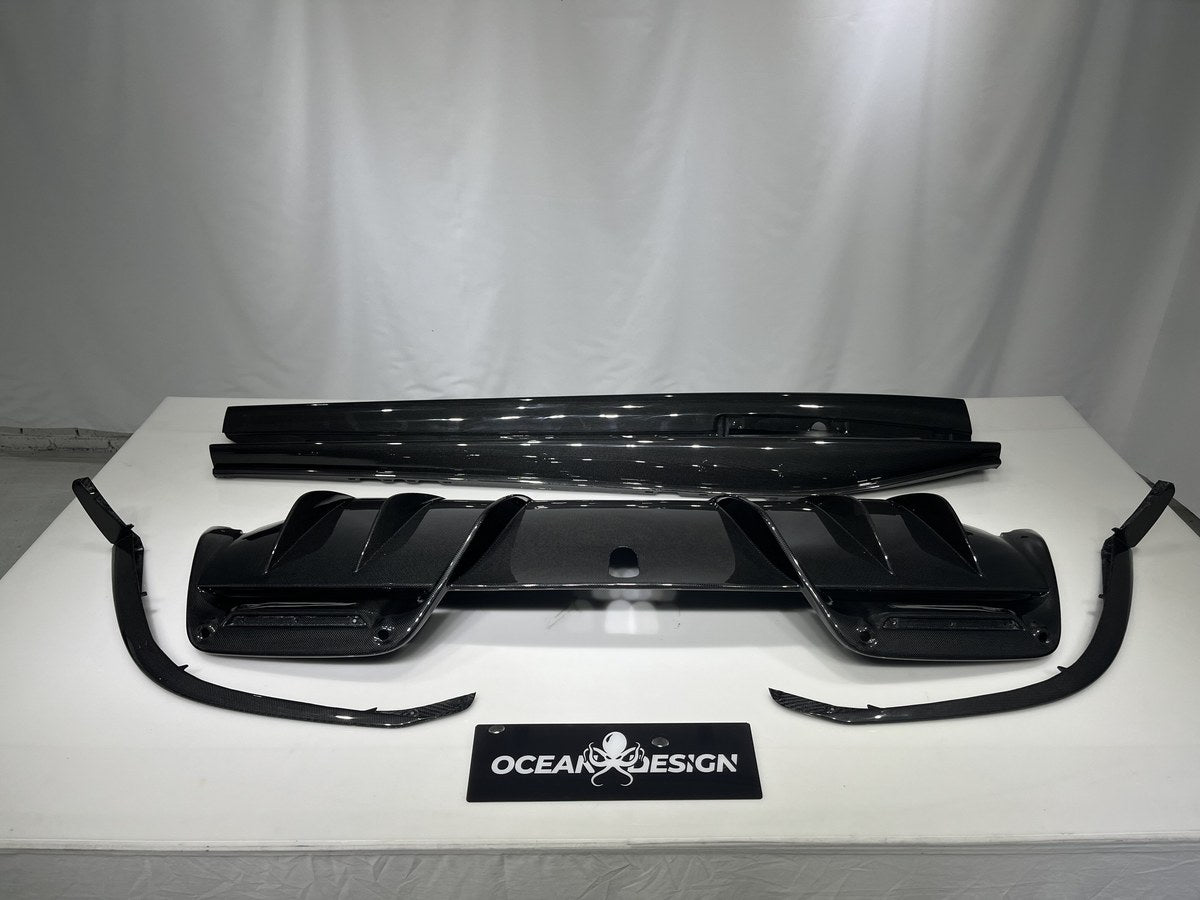 Ferrari 296 GTB OEM Style Dry Carbon Fiber Aero Kit – Front Corner Pieces, Side Skirts, Rear Lip, Rear Wing, Engine Cover, Engine Bay Trim, Center Console, Door Sills