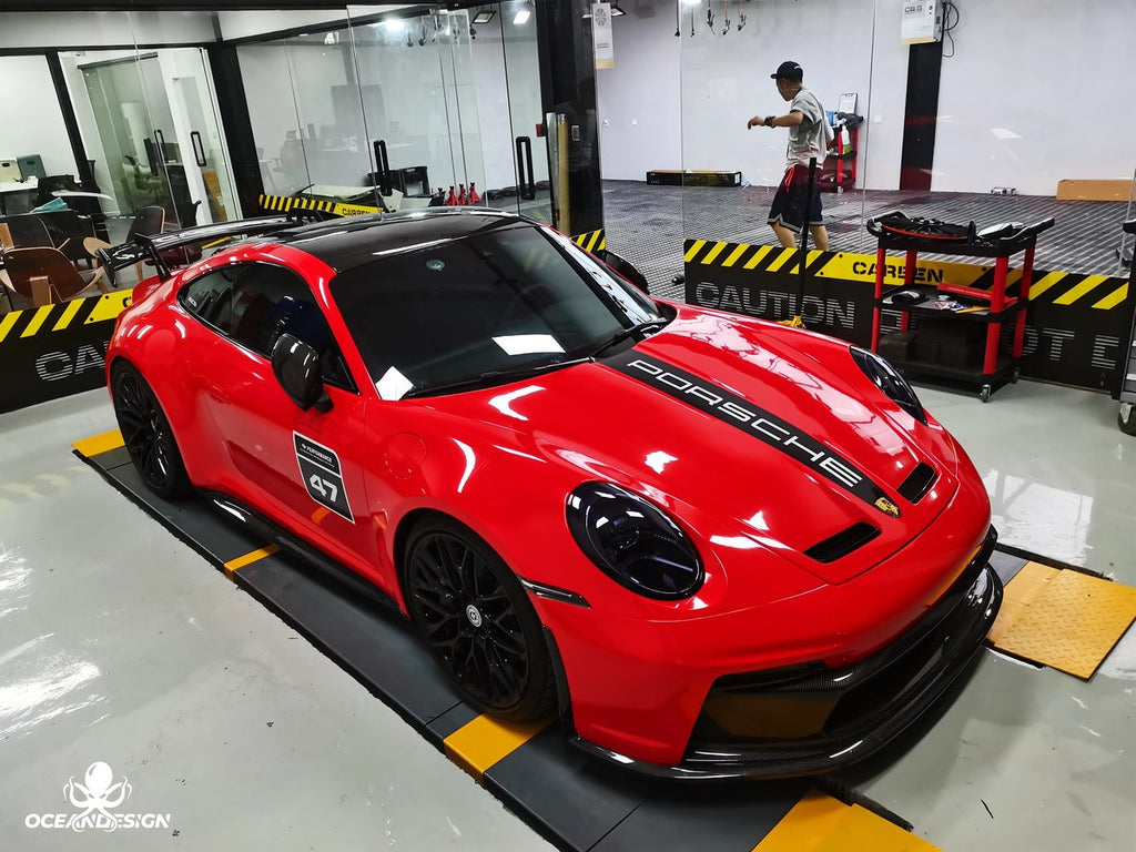Porsche 911 992.1 GT3 Style Dry Carbon Fiber Aero Kit – Front Bumper, Rear Bumper, Side Skirts, Rear Wing, Hood, Roof, Exhaust