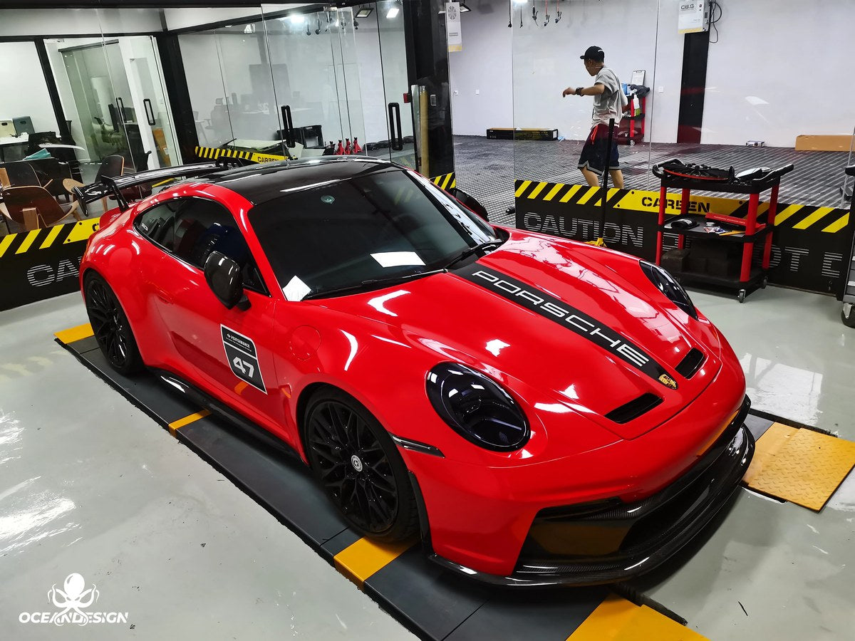 Porsche 911 992.1 GT3 Style Dry Carbon Fiber Aero Kit – Front Bumper, Rear Bumper, Side Skirts, Rear Wing, Hood, Roof, Exhaust