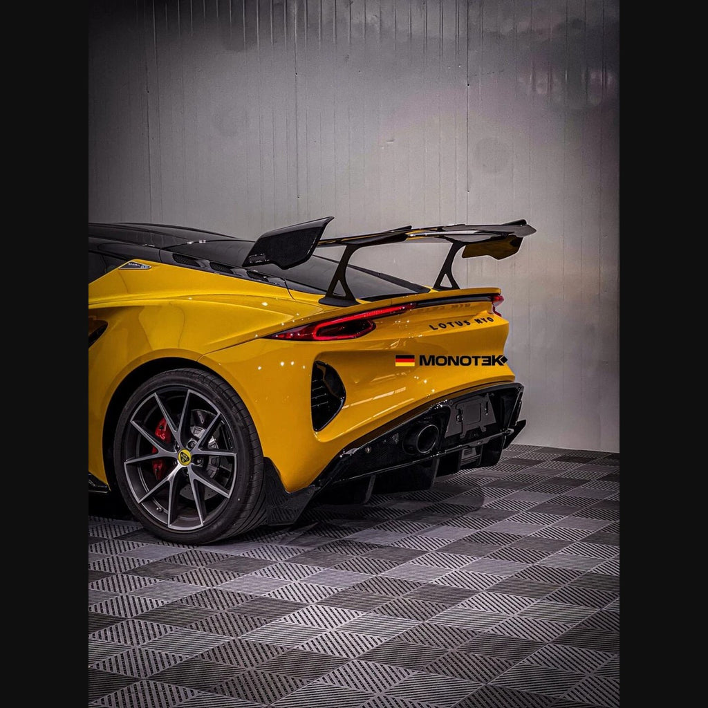 Lotus Emira Monotek Dry Carbon Fiber Aero Kit – Front Lip / Side Skirts / Rear Lip / Spoiler / Air Blades / Door Sills / Hood