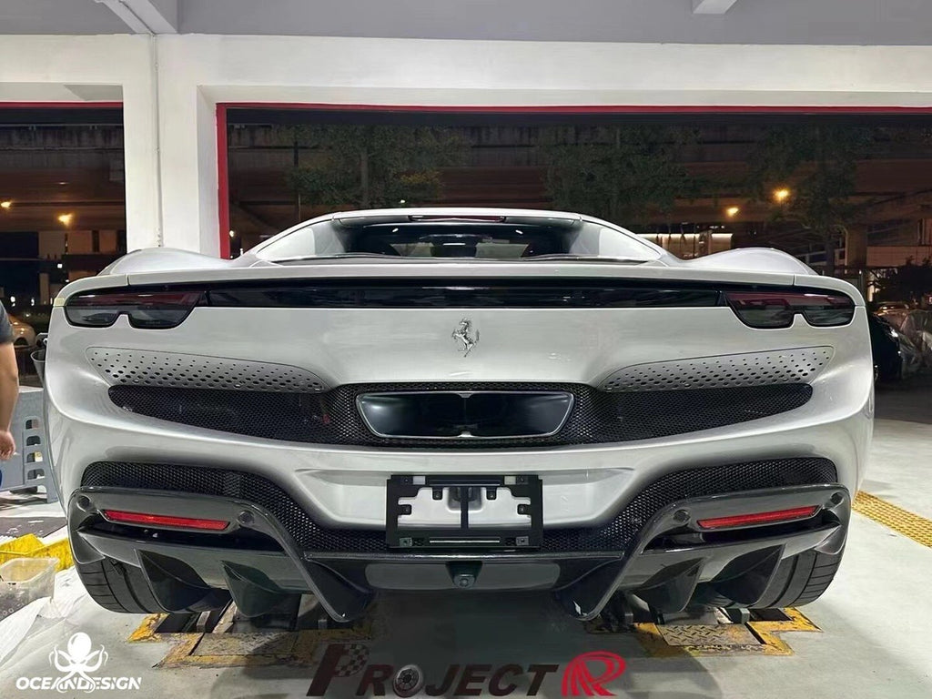 Ferrari 296 GTB OEM Style Dry Carbon Fiber Aero Kit – Front Corner Pieces, Side Skirts, Rear Lip, Rear Wing, Engine Cover, Engine Bay Trim, Center Console, Door Sills