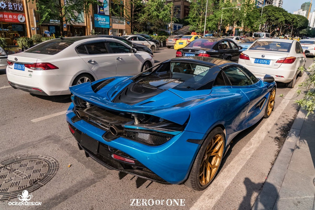 McLaren 720S V-Style Dry Carbon Fiber Aero Kit – Front Lip / Side Skirts / Rear Lip / Rear Wing / Fender Extensions / Hood