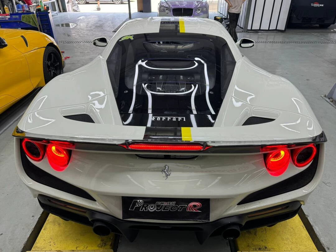 Ferrari F8 Tributo Keyvany-Style Dry Carbon Fiber Aero Kit – Front Lip, Side Skirts, Rear Lip, Wing & More