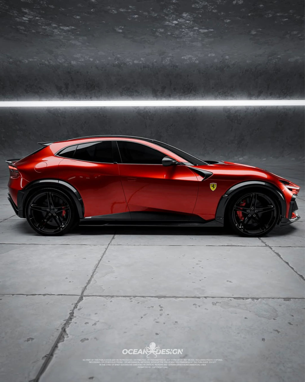 Ferrari Purosangue Ocean Design-Style Dry Carbon Fiber Aero Kit – Front Lip, Hood, Wheel Arches, Rear Lip & More