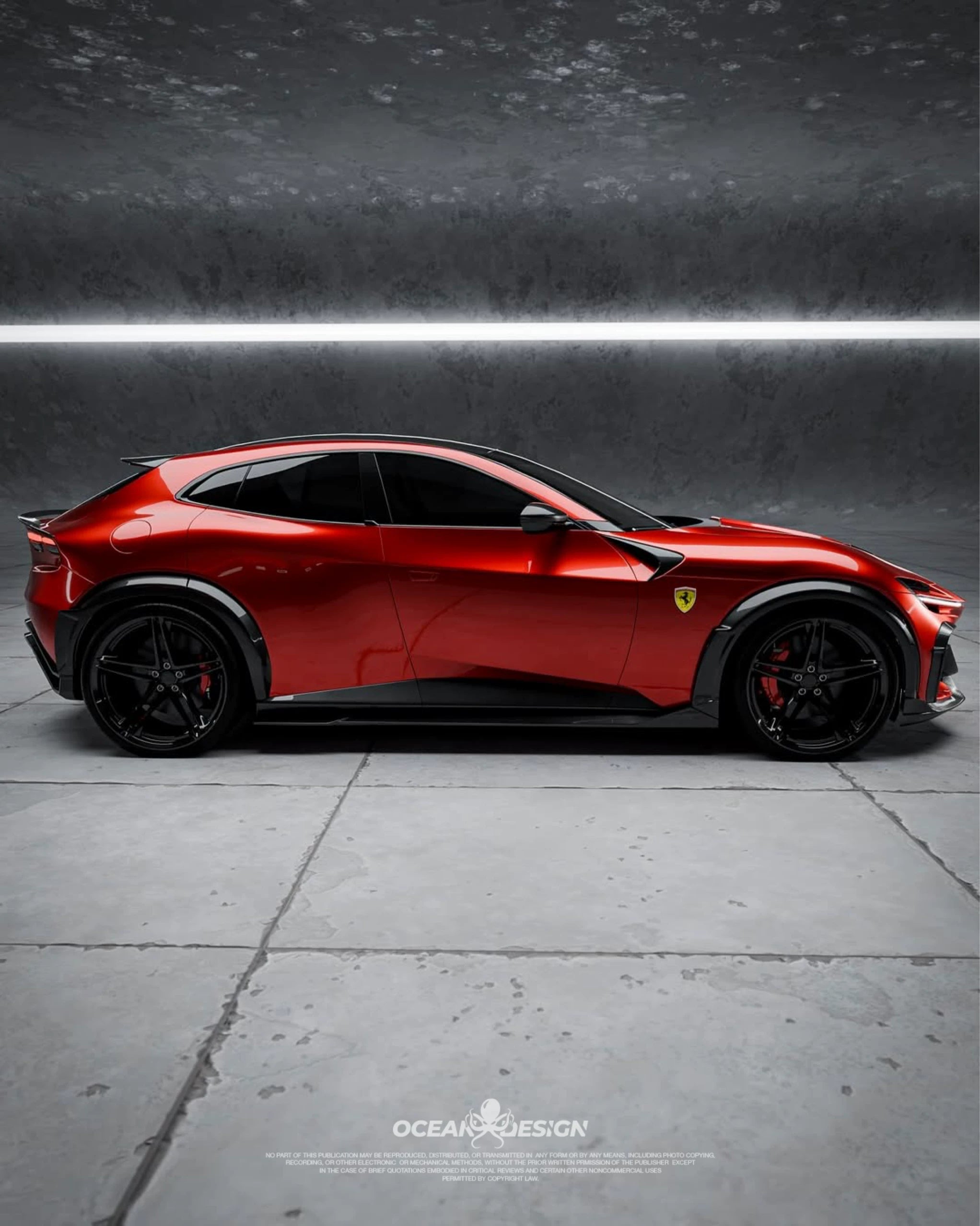 Ferrari Purosangue Ocean Design-Style Dry Carbon Fiber Aero Kit – Front Lip, Hood, Wheel Arches, Rear Lip & More
