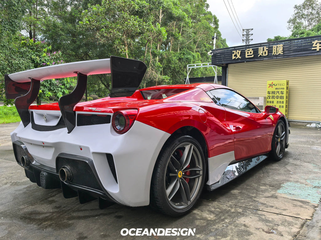 Ferrari 488 Challenge EVO-Style Dry Carbon Fiber Aero Kit – Front & Rear Bumpers, Hood, Side Skirts, Wing