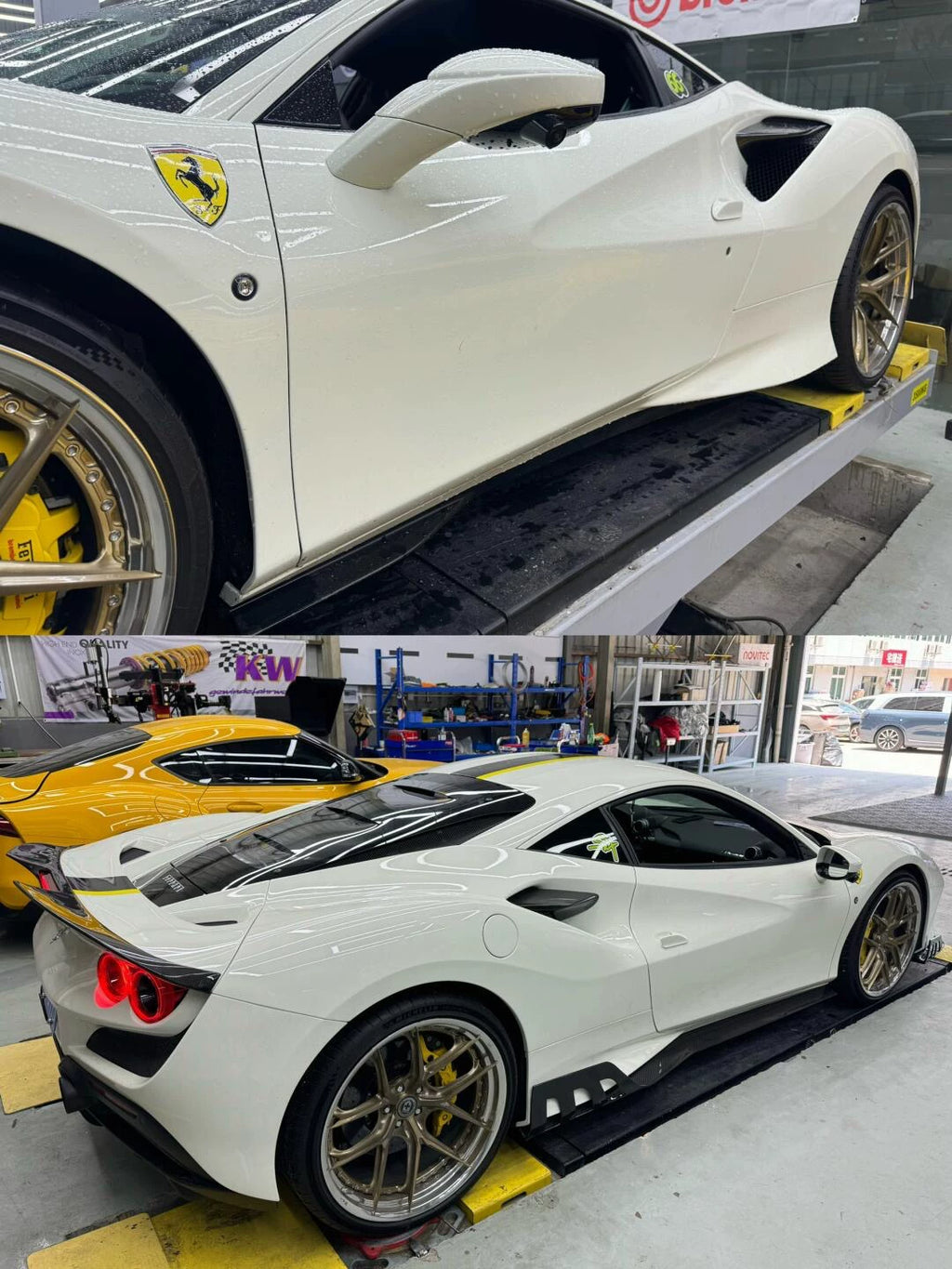 Ferrari F8 Tributo Keyvany-Style Dry Carbon Fiber Aero Kit – Front Lip, Side Skirts, Rear Lip, Wing & More