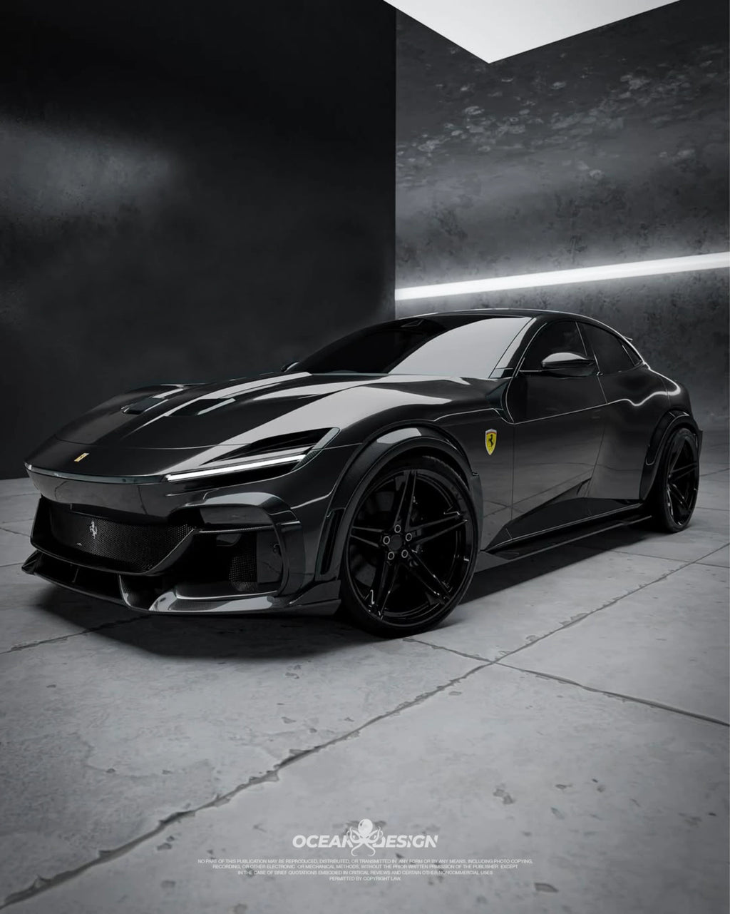 Ferrari Purosangue Ocean Design-Style Dry Carbon Fiber Aero Kit – Front Lip, Hood, Wheel Arches, Rear Lip & More