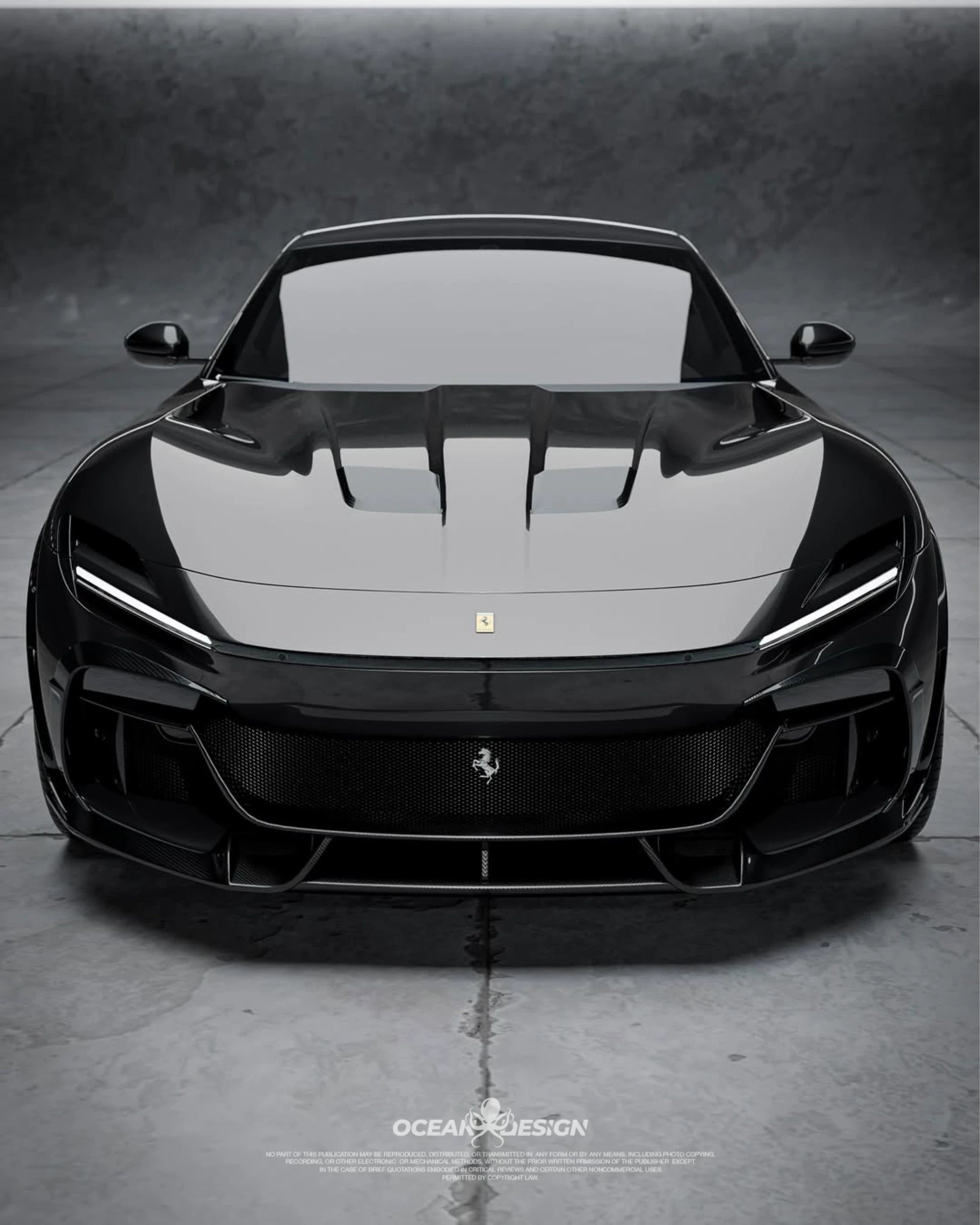 Ferrari Purosangue Ocean Design-Style Dry Carbon Fiber Aero Kit – Front Lip, Hood, Wheel Arches, Rear Lip & More