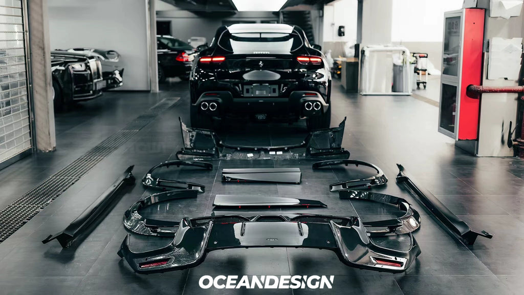 Ferrari Purosangue OEM-Style Dry Carbon Fiber Aero Kit – Front Lip, Side Skirts, Rear Lip, Wheel Arches
