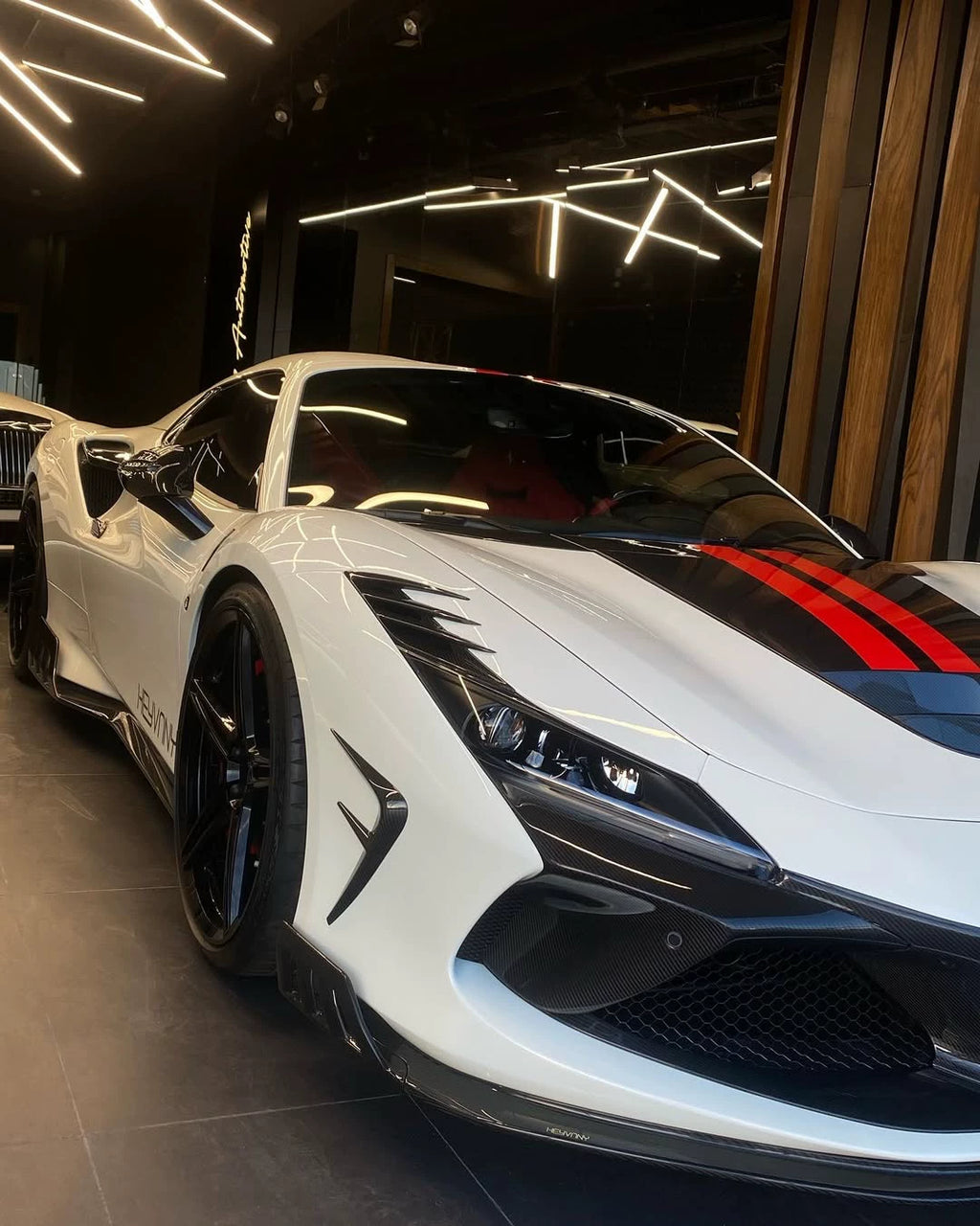 Ferrari F8 Tributo Keyvany-Style Dry Carbon Fiber Aero Kit – Front Lip, Side Skirts, Rear Lip, Wing & More