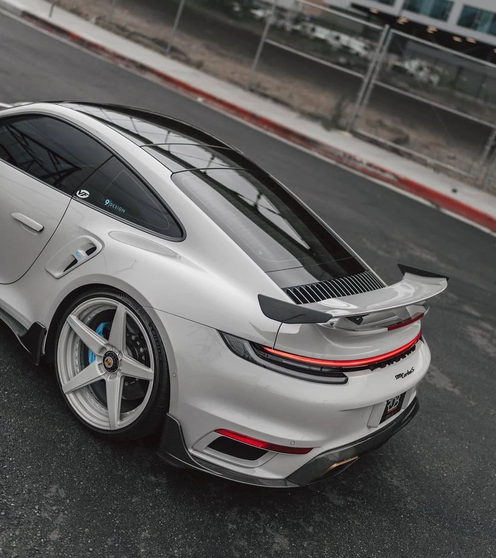 Porsche 911 992.1 Turbo S 9D-Style Dry Carbon Fiber Aero Kit – Front Lip, Hood, Side Skirts, Rear Lip, Wing
