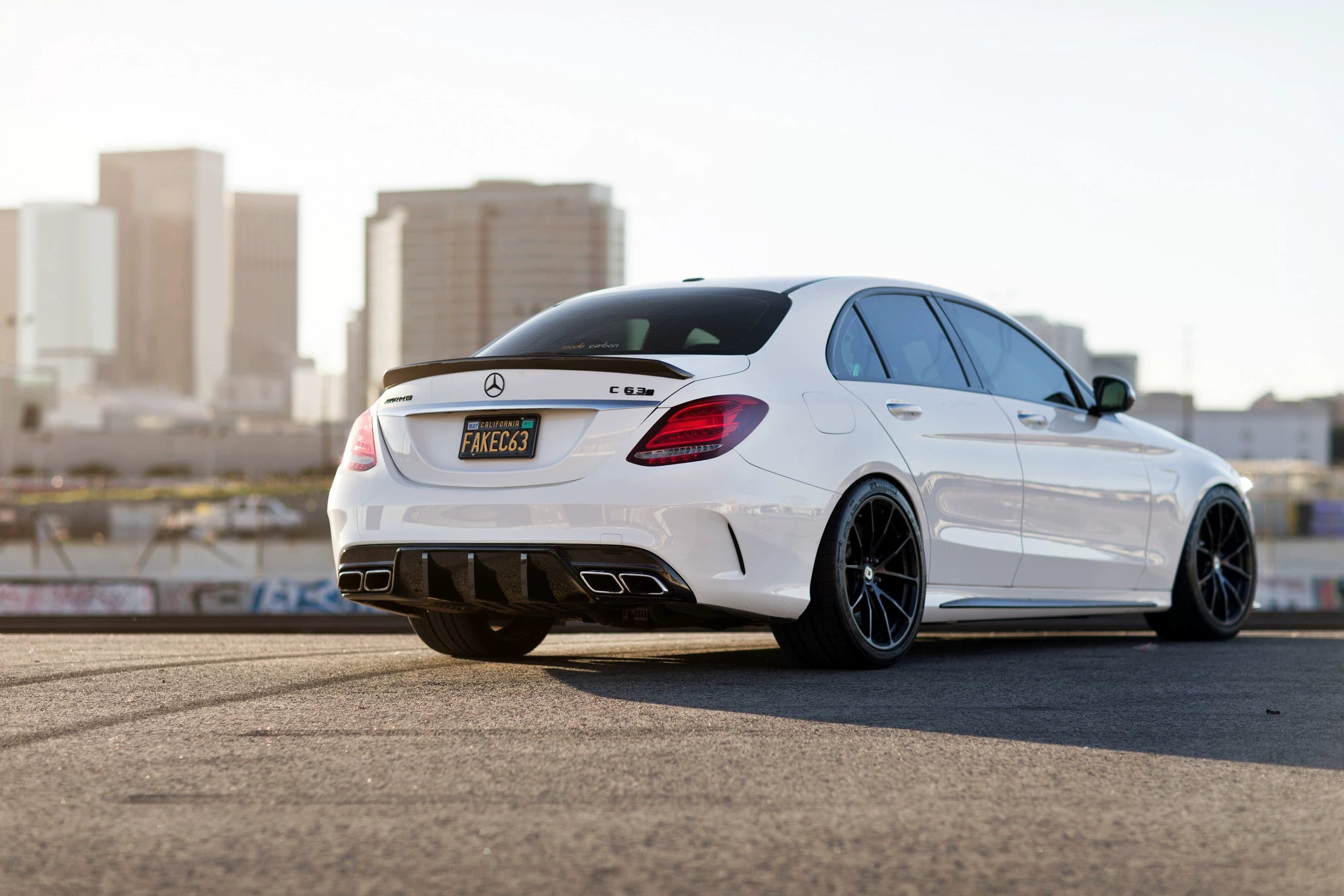 Mercedes-Benz C63 AMG W205 Coupe & Sedan Mode Carbon Style Carbon Fiber Aero Kit – Front Lip, Side Skirts, Rear Lip