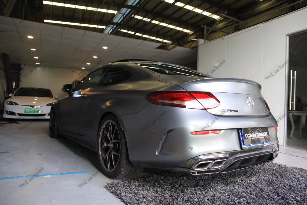 Mercedes-Benz C63 AMG Coupe W205 Edition One Style Carbon Fiber Aero Kit – Center Lip, Front Bumper Vents, Rear Lip, Rear Wing, Rear Diffuser
