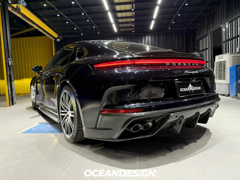 Porsche Panamera 2024+ Ocean Design-Style Dry Carbon Fiber Aero Kit – Front Lip, Side Skirts, Hood, Wing & More