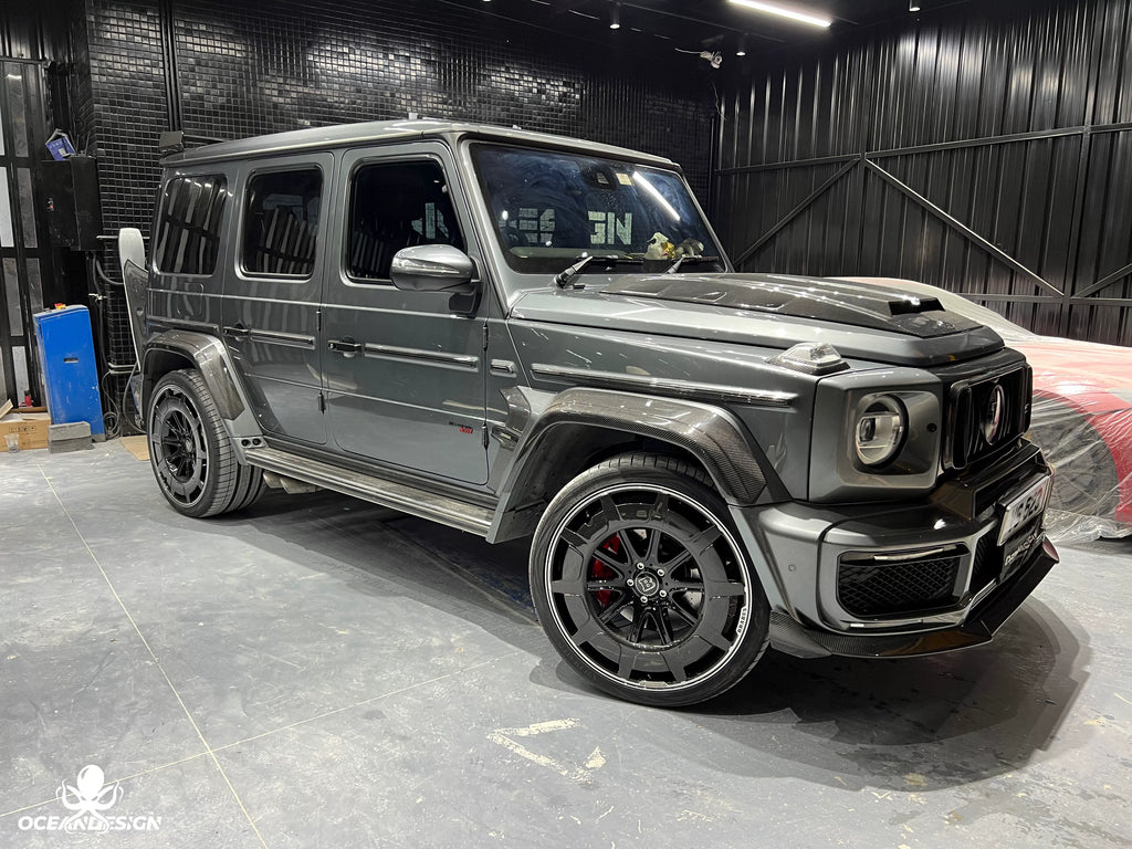 Mercedes-Benz G63 W464 G900 Rocket Style Dry Carbon Fiber Wide Aero Kit – Front Lip, Rear Lip, Rear Wing, Hood, Grille, Wheel Arches, Mirror Caps & Trim