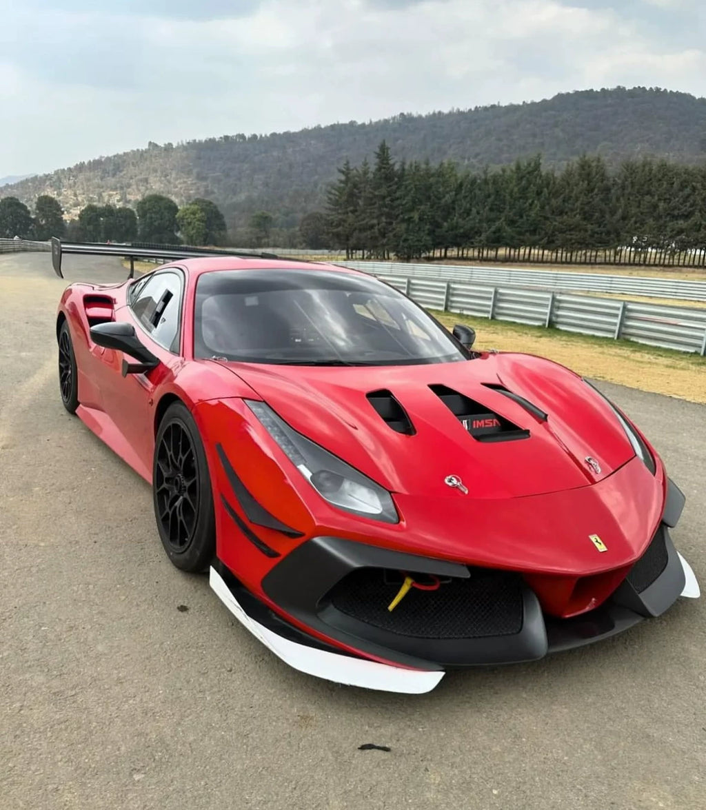 Ferrari 488 Challenge EVO-Style Dry Carbon Fiber Aero Kit – Front & Rear Bumpers, Hood, Side Skirts, Wing