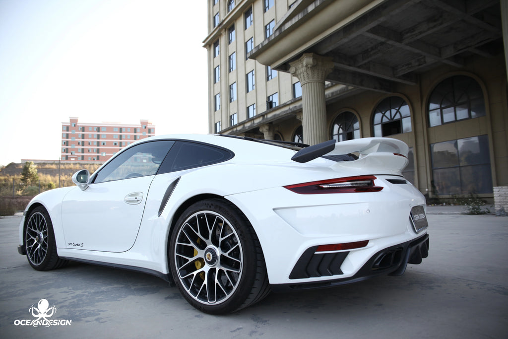 Porsche 911 991 Turbo S Topcar-Style Carbon Fiber Aero Kit – Front & Rear Bumpers, Lip, Wing, Hood