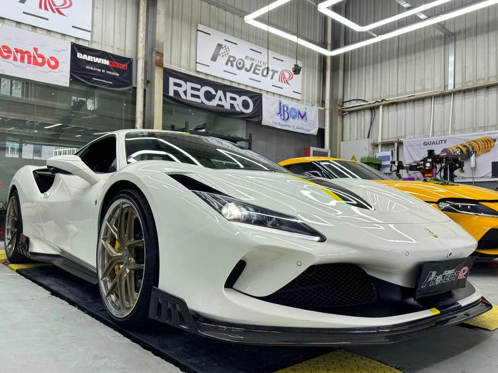 Ferrari F8 Tributo Keyvany-Style Dry Carbon Fiber Aero Kit – Front Lip, Side Skirts, Rear Lip, Wing & More
