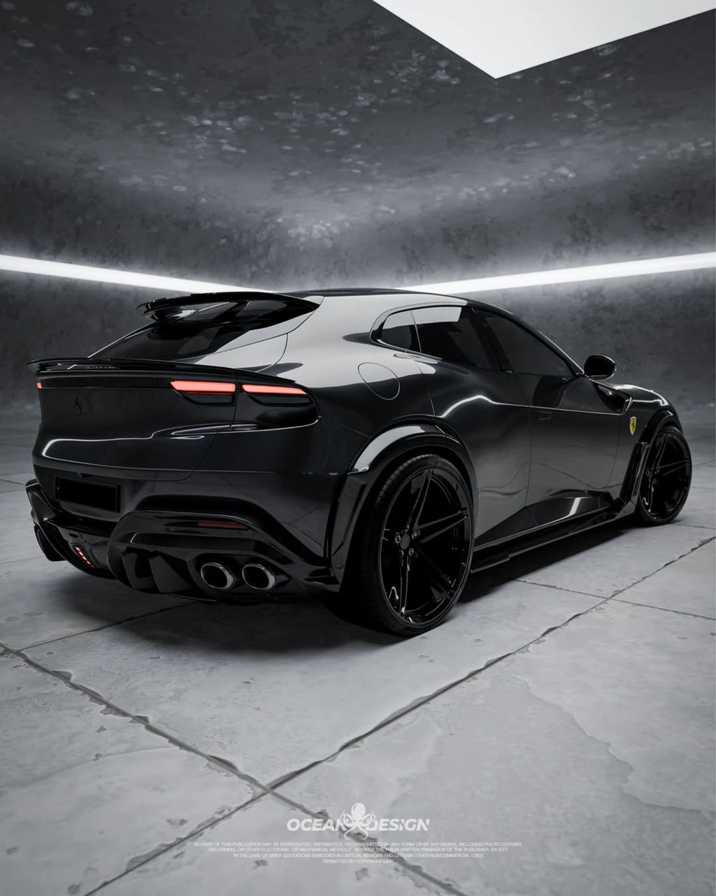 Ferrari Purosangue Ocean Design-Style Dry Carbon Fiber Aero Kit – Front Lip, Hood, Wheel Arches, Rear Lip & More