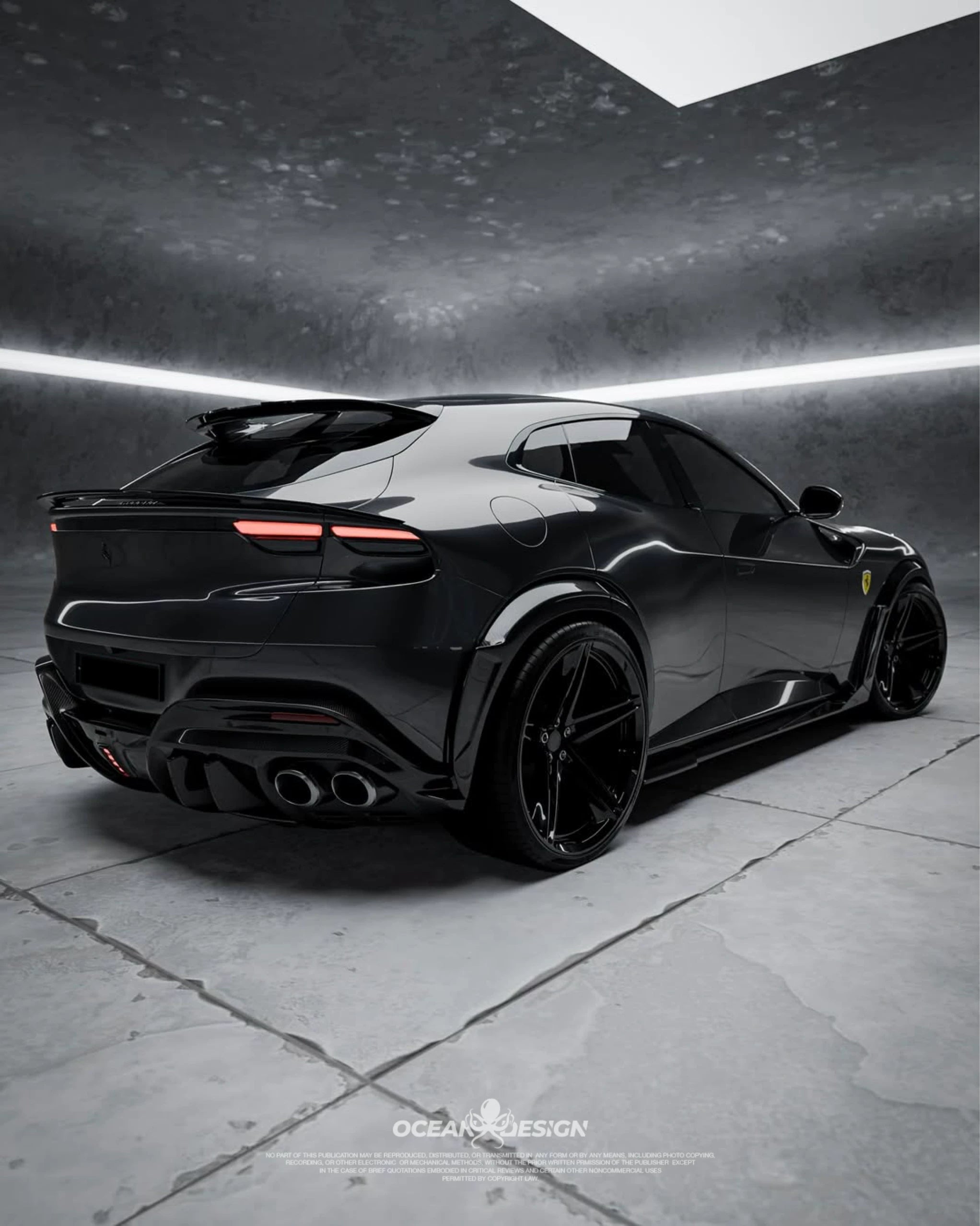 Ferrari Purosangue Ocean Design-Style Dry Carbon Fiber Aero Kit – Front Lip, Hood, Wheel Arches, Rear Lip & More