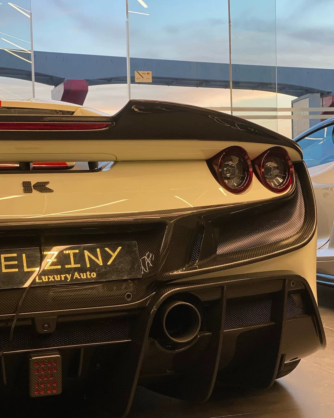 Ferrari F8 Tributo Keyvany-Style Dry Carbon Fiber Aero Kit – Front Lip, Side Skirts, Rear Lip, Wing & More