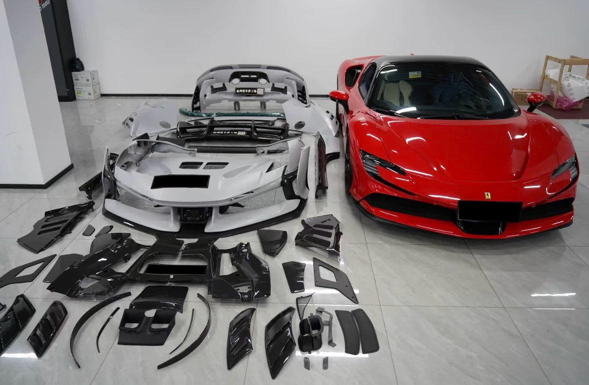 Ferrari SF90 XX-Style Dry Carbon Fiber Full Body Kit – Front & Rear Bumpers, Hood, Fenders, Wing