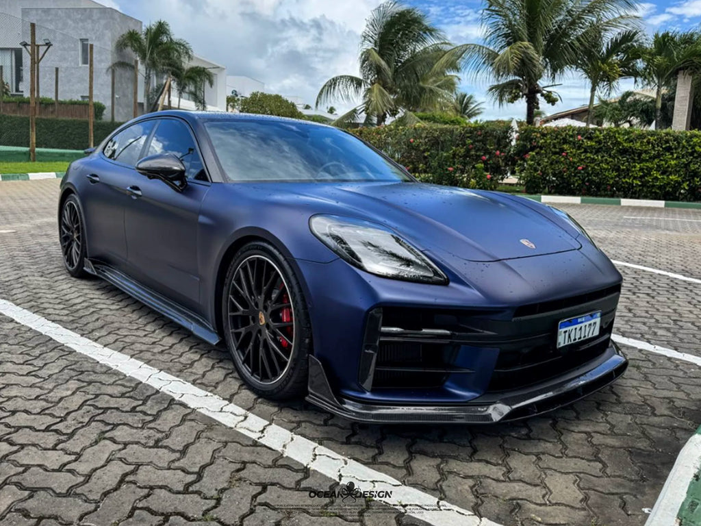 Porsche Panamera 2024+ Ocean Design-Style Dry Carbon Fiber Aero Kit – Front Lip, Side Skirts, Hood, Wing & More
