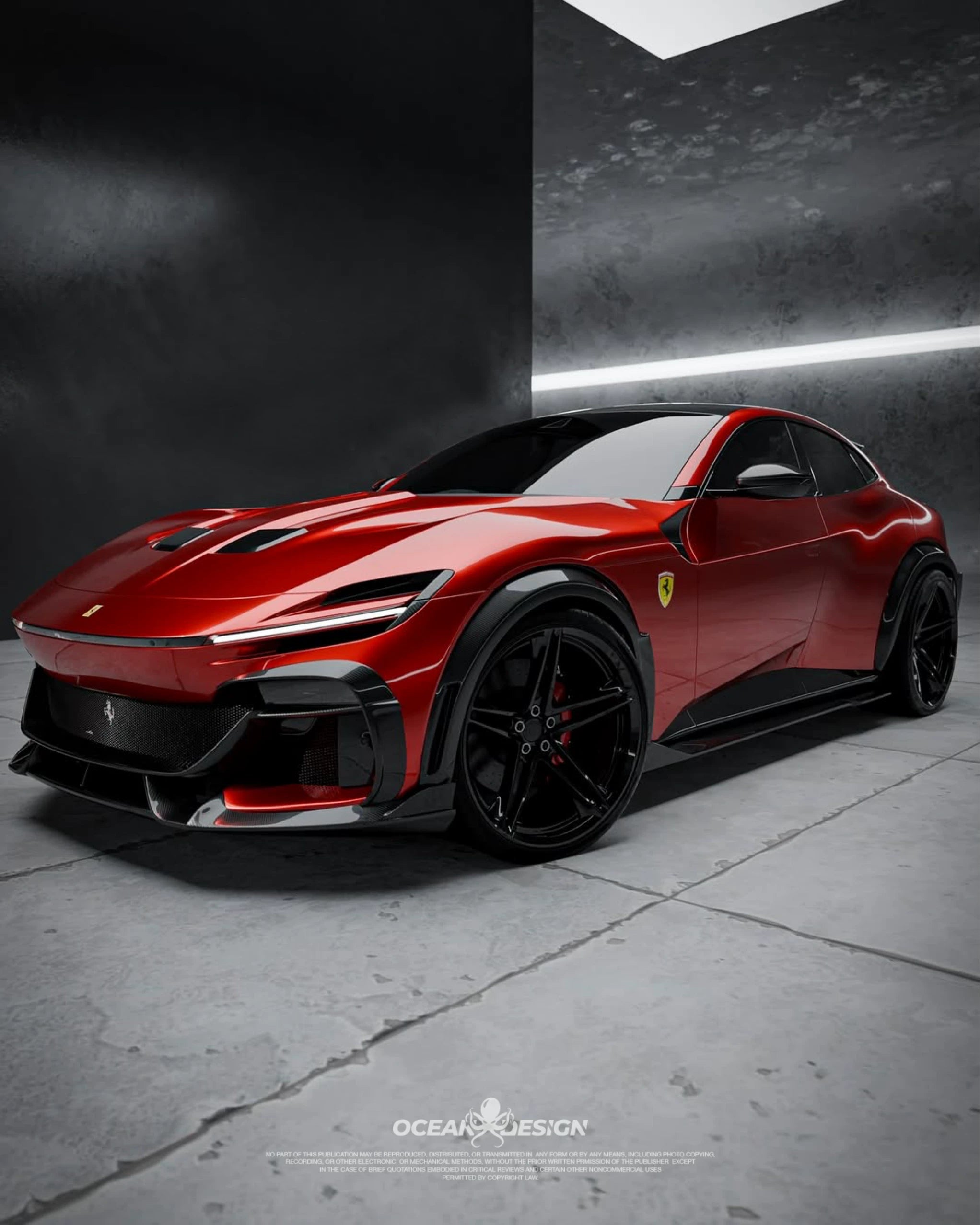 Ferrari Purosangue Ocean Design-Style Dry Carbon Fiber Aero Kit – Front Lip, Hood, Wheel Arches, Rear Lip & More