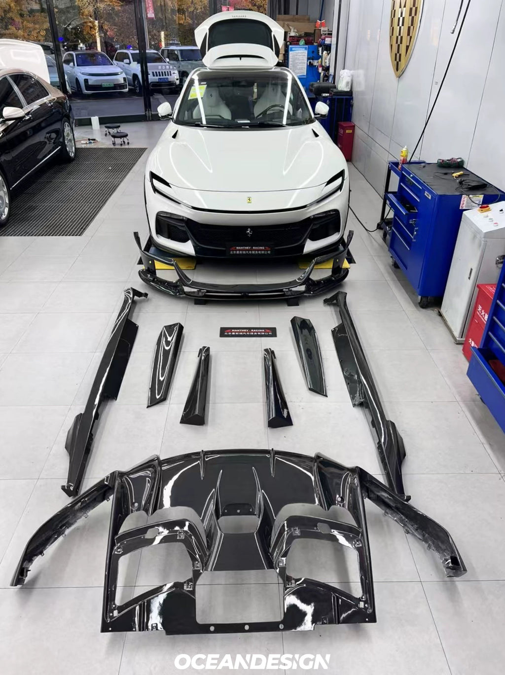 Ferrari Purosangue OEM-Style Dry Carbon Fiber Aero Kit – Front Lip, Side Skirts, Rear Lip, Wheel Arches