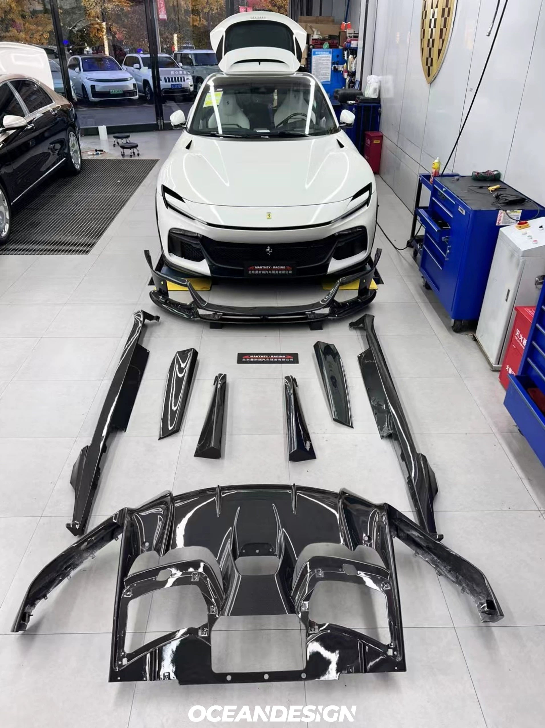 Ferrari Purosangue OEM-Style Dry Carbon Fiber Aero Kit – Front Lip, Side Skirts, Rear Lip, Wheel Arches