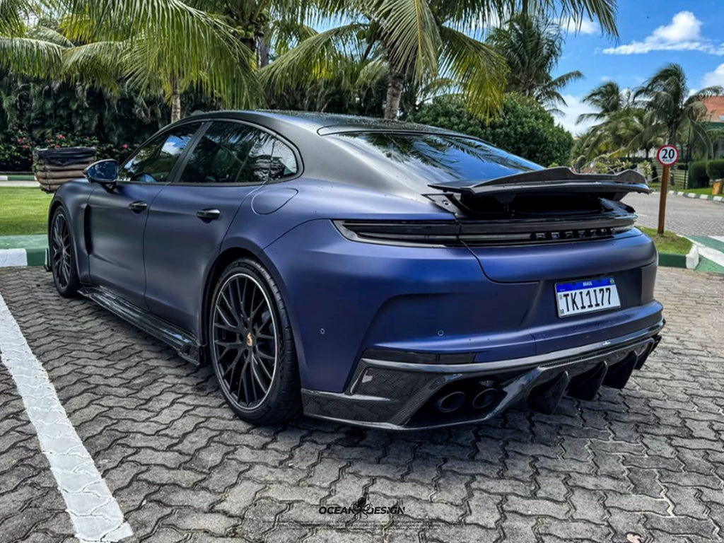 Porsche Panamera 2024+ Ocean Design-Style Dry Carbon Fiber Aero Kit – Front Lip, Side Skirts, Hood, Wing & More