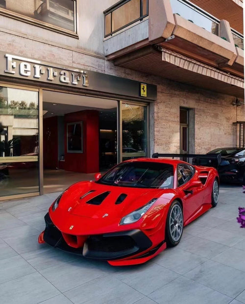 Ferrari 488 Challenge EVO-Style Dry Carbon Fiber Aero Kit – Front & Rear Bumpers, Hood, Side Skirts, Wing