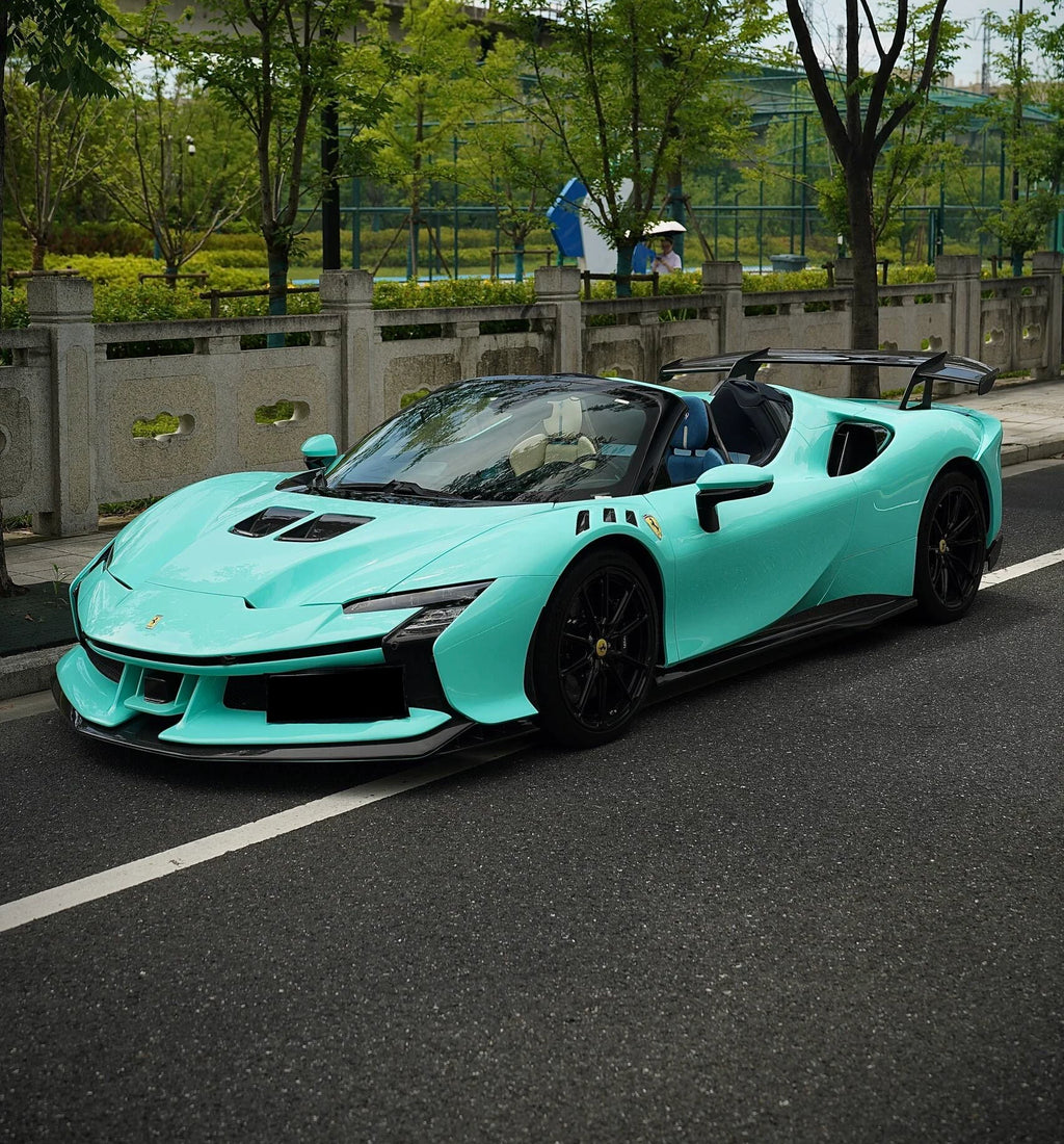 Ferrari SF90 XX-Style Dry Carbon Fiber Full Body Kit – Front & Rear Bumpers, Hood, Fenders, Wing