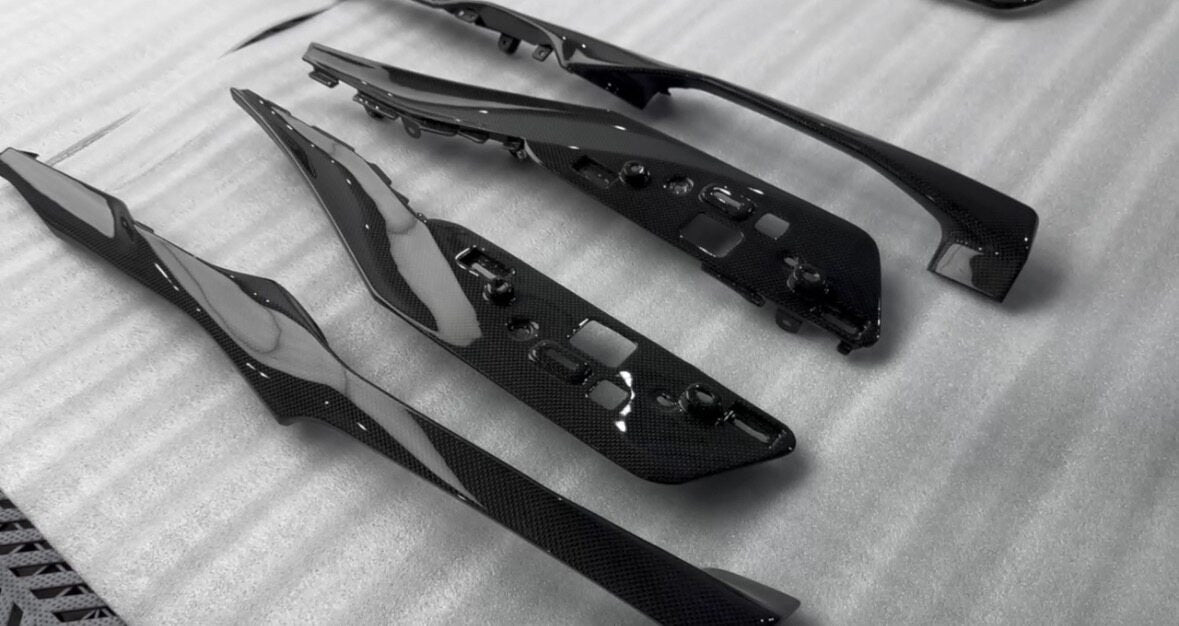 Ferrari 296 GTB OEM Style Dry Carbon Fiber Aero Kit – Front Corner Pieces, Side Skirts, Rear Lip, Rear Wing, Engine Cover, Engine Bay Trim, Center Console, Door Sills