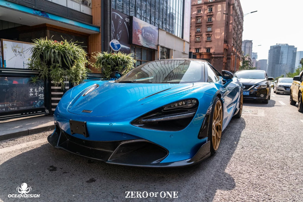 McLaren 720S V-Style Dry Carbon Fiber Aero Kit – Front Lip / Side Skirts / Rear Lip / Rear Wing / Fender Extensions / Hood