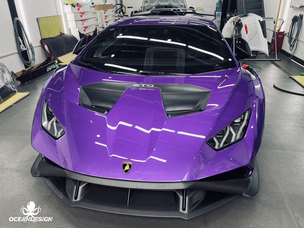 Lamborghini STO OEM Style Dry Carbon Fiber Aero Kit – Front Lip, Rear Lip, Rear Wing, Mirror Covers, Front Corner Pieces, Engine Bay Vents, Hood Vents