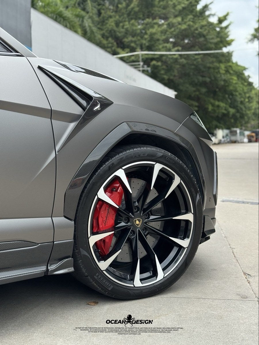 Lamborghini Urus Topcar Style Dry Carbon Fiber Aero Kit – Front Lip, Side Skirts, Rear Lip, Hood, Wing, Mirror Covers, Fender Trim, Wheel Arches, Air Vents, Interior Trim