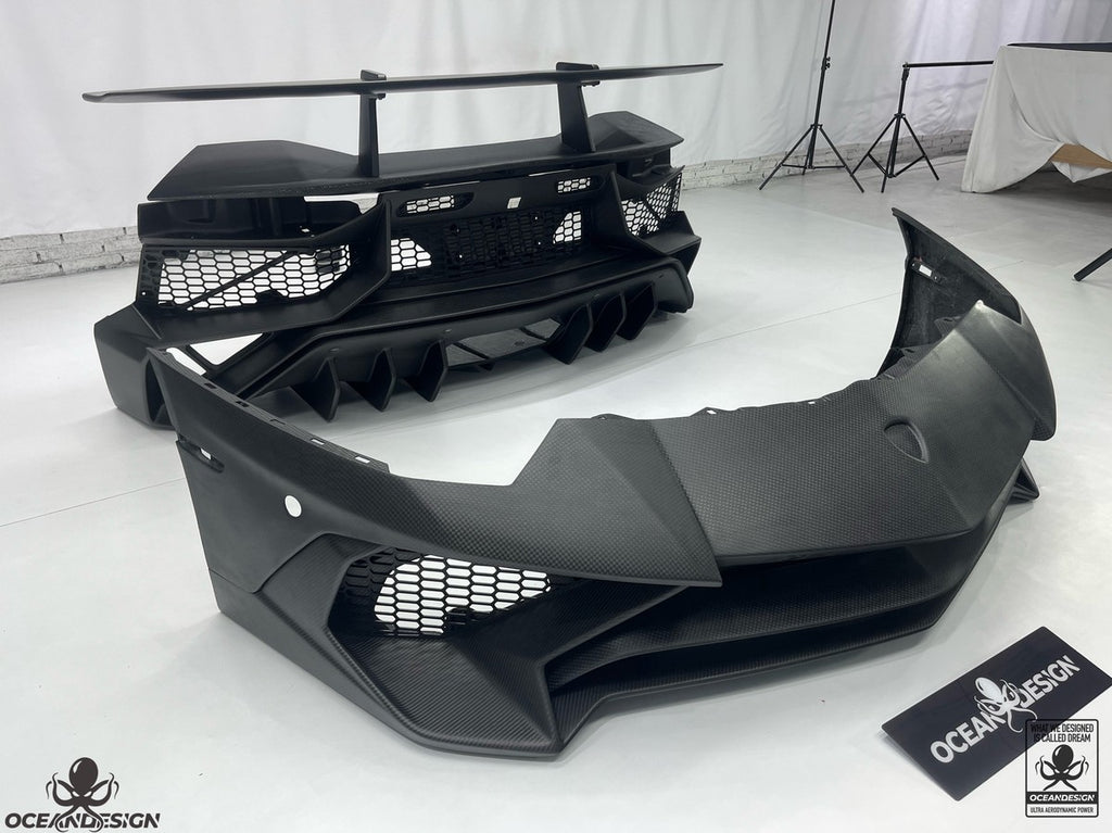 Lamborghini Aventador SV dry carbon fiber body kit front bumper and rear wing studio shot