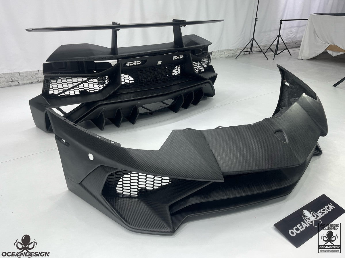 Lamborghini Aventador SV dry carbon fiber body kit front bumper and rear wing studio shot