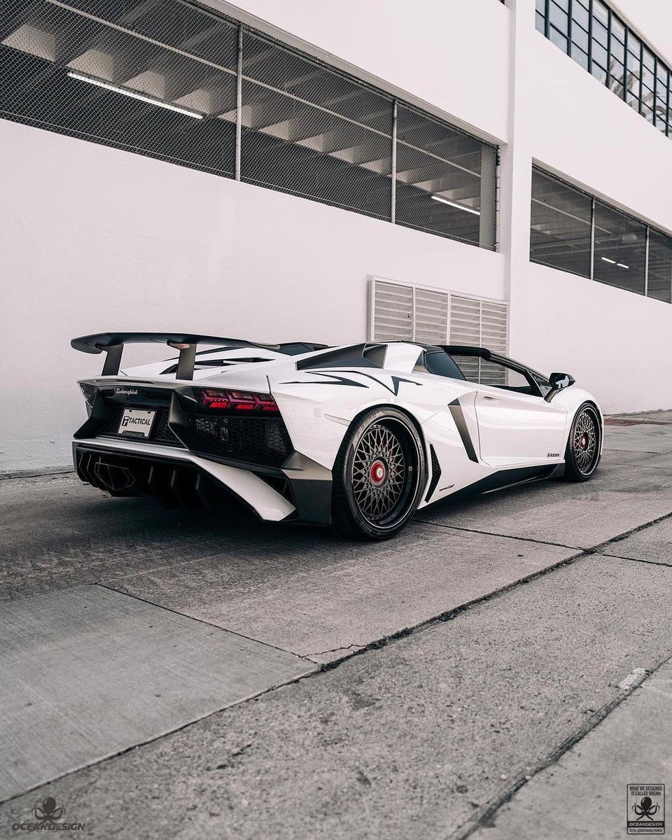 Lamborghini Aventador SV carbon fiber rear wing and diffuser rear quarter view