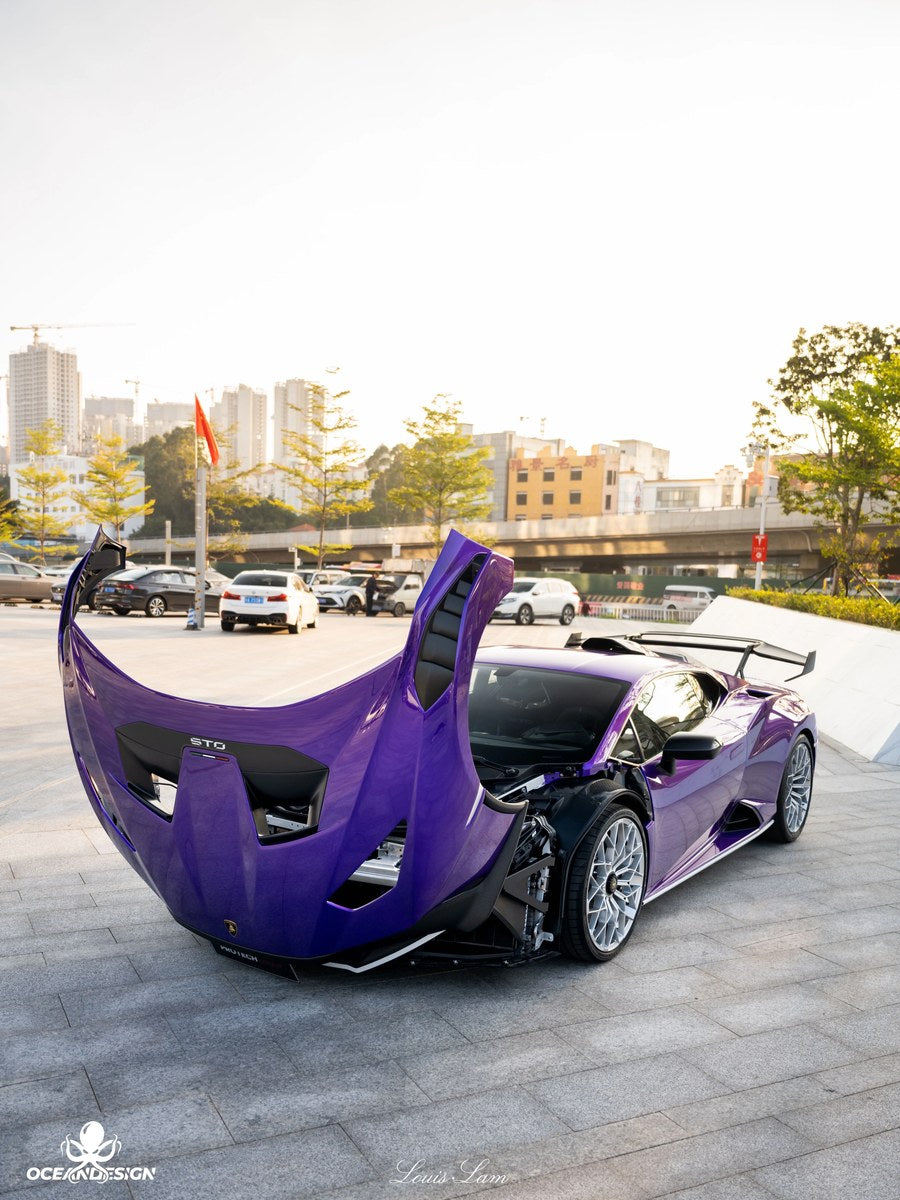 Lamborghini STO OEM Style Dry Carbon Fiber Aero Kit – Front Lip, Rear Lip, Rear Wing, Mirror Covers, Front Corner Pieces, Engine Bay Vents, Hood Vents